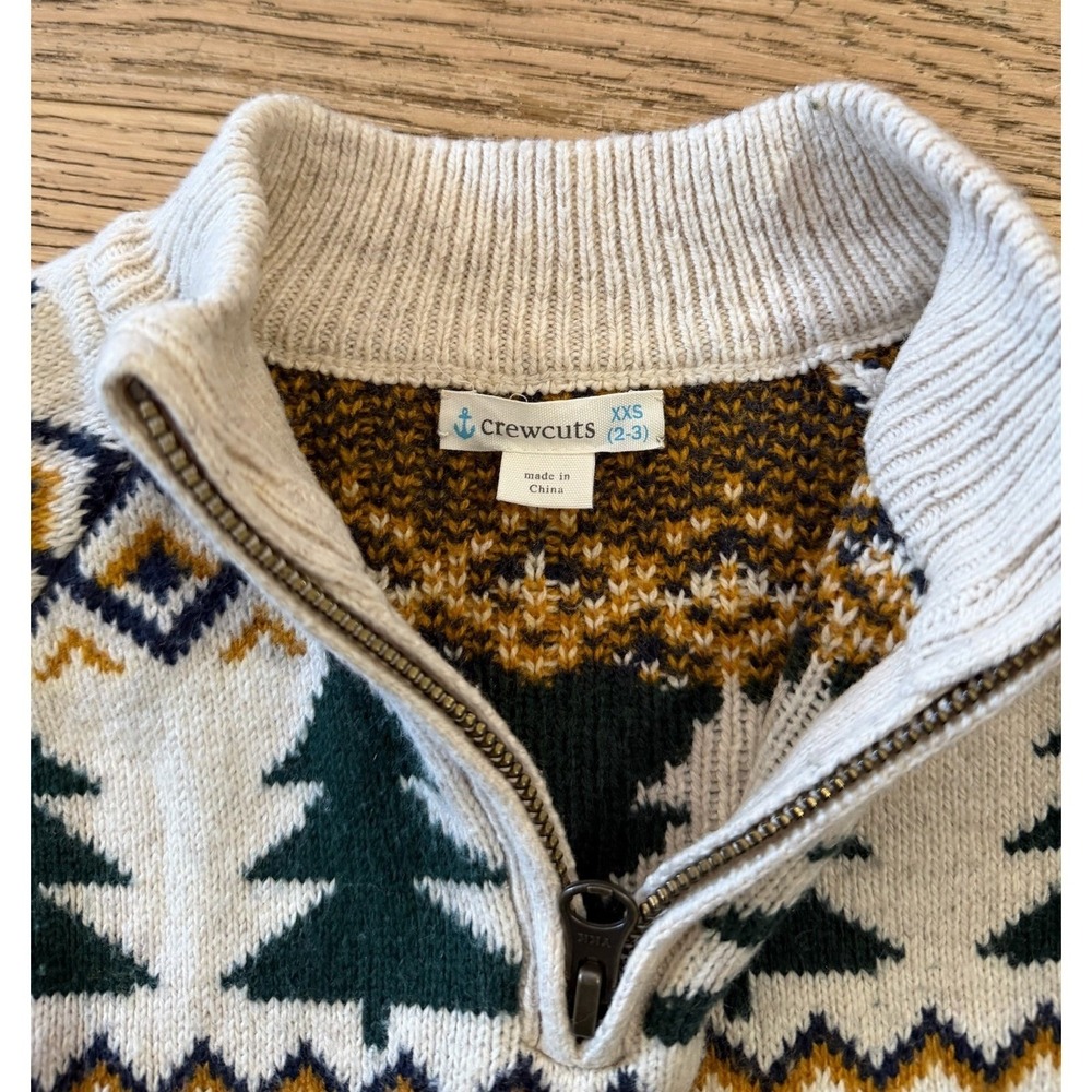 Crewcuts Kids XXS 2T3T Fair Isle Tree Knit Zip Up‎ Sweater (1167)